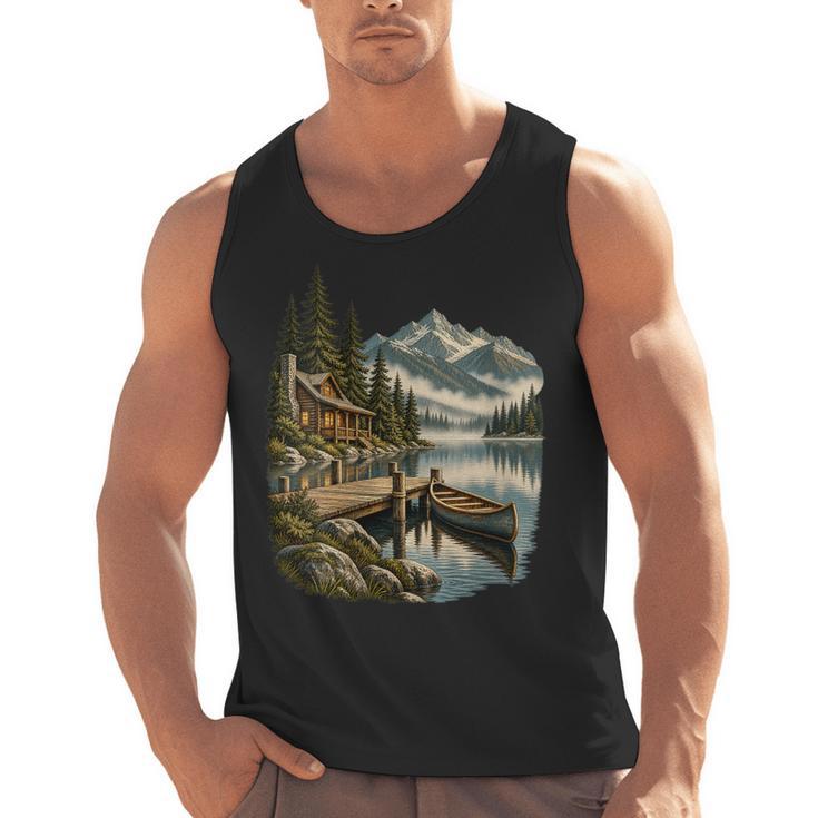 Women's Lakeside Canoe Cabin Escape Scene Men Tank Top