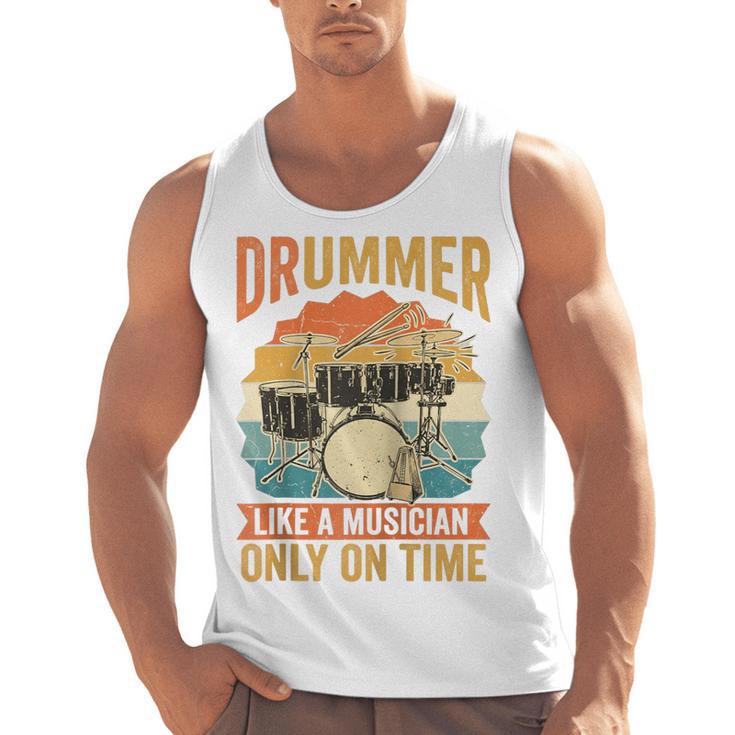 Drummer Like a Musician Only On Time Vintage Sunset Drum Kit Raglan Baseball Tee Men Tank Top