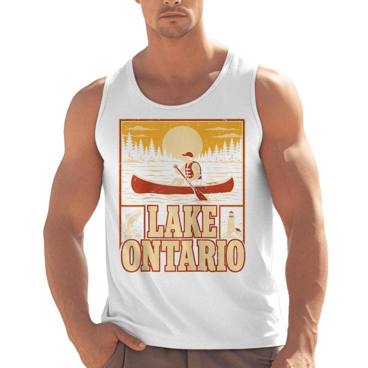 Lake Ontario Canoe Fishing Light House Sunset Retro Raglan Baseball Tee Men Tank Top, trending gift