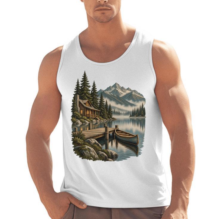 Lakeside Canoe Cabin Escape Scene Men Tank Top