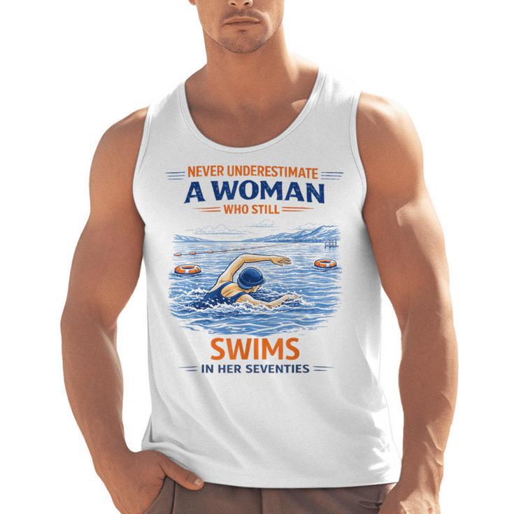 Swimming Never Underestimate A Woman Swim In Her Seventies Men Tank Top