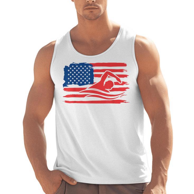 Vintage American Flag Swim Team Swimmer Funny Swimming Gift Men Tank Top