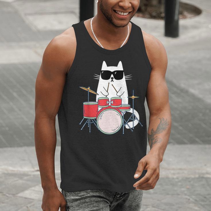 Cat Wearing Sunglasses Playing Drums Drum Kit Musician Men Tank Top Cat Wearing Sunglasses Playing Drums Drum Kit Musician Men Tank Top