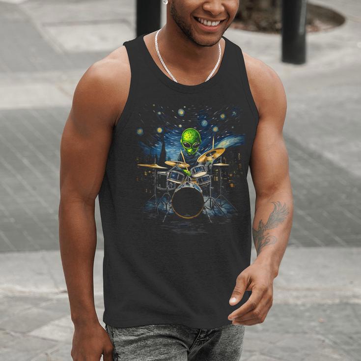 Drum Kit Percussionist Drummer Van Gogh Alien Playing Drums Men Tank Top Drum Kit Percussionist Drummer Van Gogh Alien Playing Drums Men Tank Top
