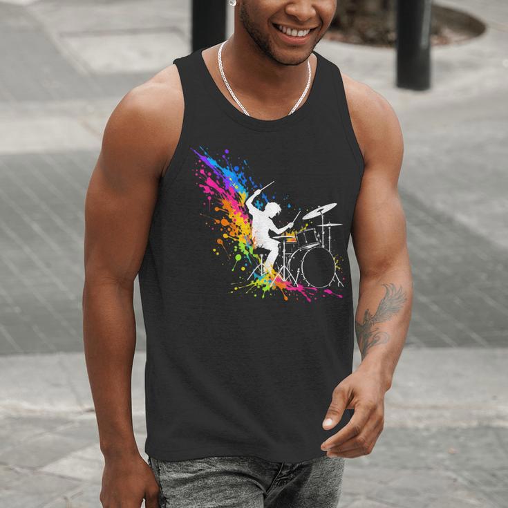 Drummer Silhouette Drum Kit Splatter Art Men Tank Top