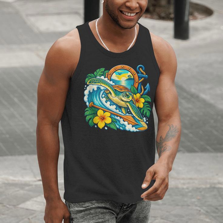 Green Sea Turtle Surfs Past a Canoe Paddle Sleeveless Men Tank Top Green Sea Turtle Surfs Past a Canoe Paddle Sleeveless Men Tank Top