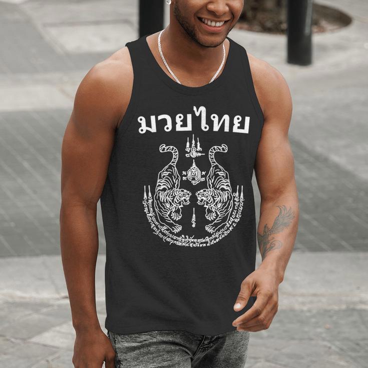 Muay Thai Language Sak Yant Art Tattoo Twin Tiger Kickboxing Men Tank Top Muay Thai Language Sak Yant Art Tattoo Twin Tiger Kickboxing Men Tank Top