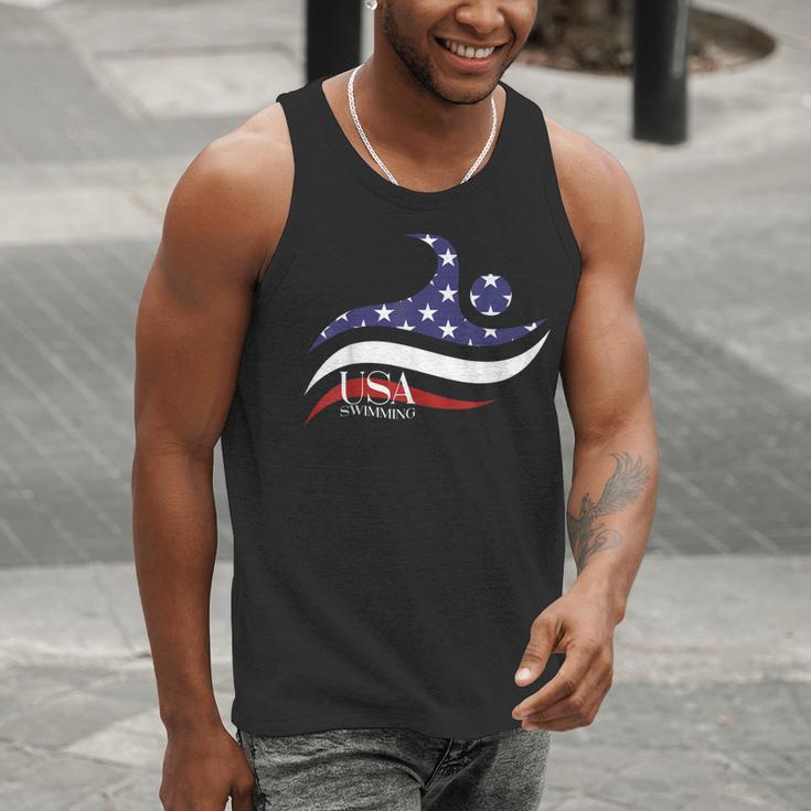 Patriotic American Flag Floating USA Swimming Team Men Tank Top