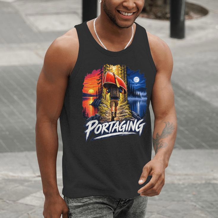 Portaging Canoe Wilderness Adventure Scenic Graphic Men Tank Top Portaging Canoe Wilderness Adventure Scenic Graphic Men Tank Top