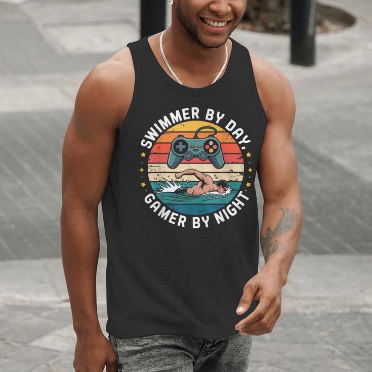 Swimmer By Day Gamer By Night Swimming Vintage Gaming Swim Men Tank Top