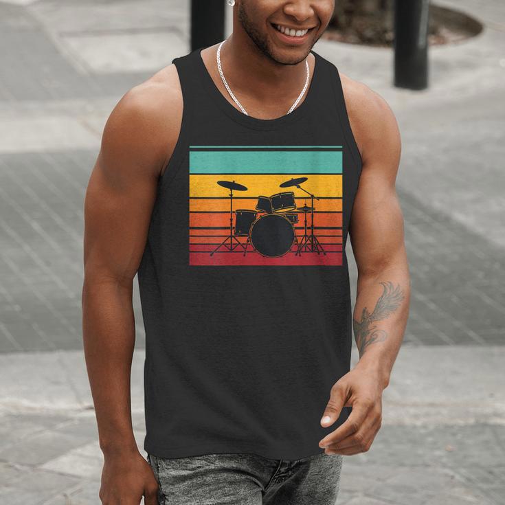 Women's Retro Drum Kit Silhouette With Color Stripes Men Tank Top Women's Retro Drum Kit Silhouette With Color Stripes Men Tank Top