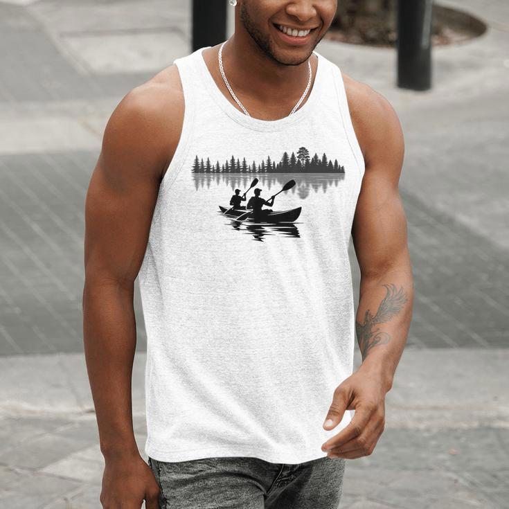 Canoe Silhouette Forest Lake Reflection Men Tank Top Canoe Silhouette Forest Lake Reflection Men Tank Top