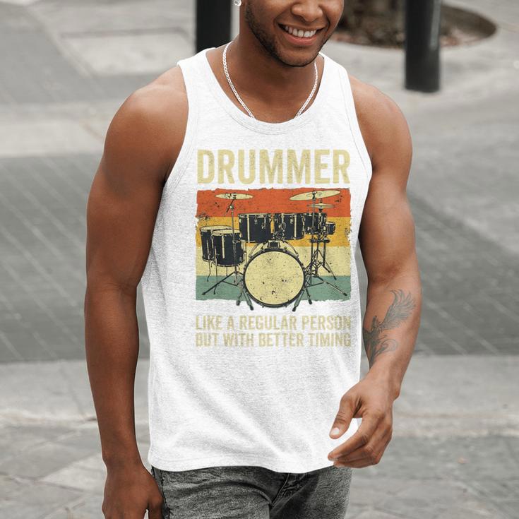 Drummer Better Timing Retro Vintage Sunset Drum Kit Graphic Men Tank Top Drummer Better Timing Retro Vintage Sunset Drum Kit Graphic Men Tank Top