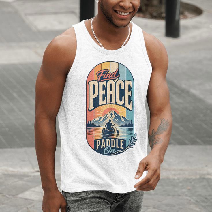 Find Peace Paddle On Canoe Mountain Sunset Men Tank Top
