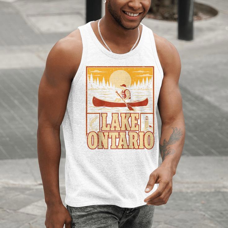 Lake Ontario Canoe Fishing Light House Sunset Retro Raglan Baseball Tee Men Tank Top