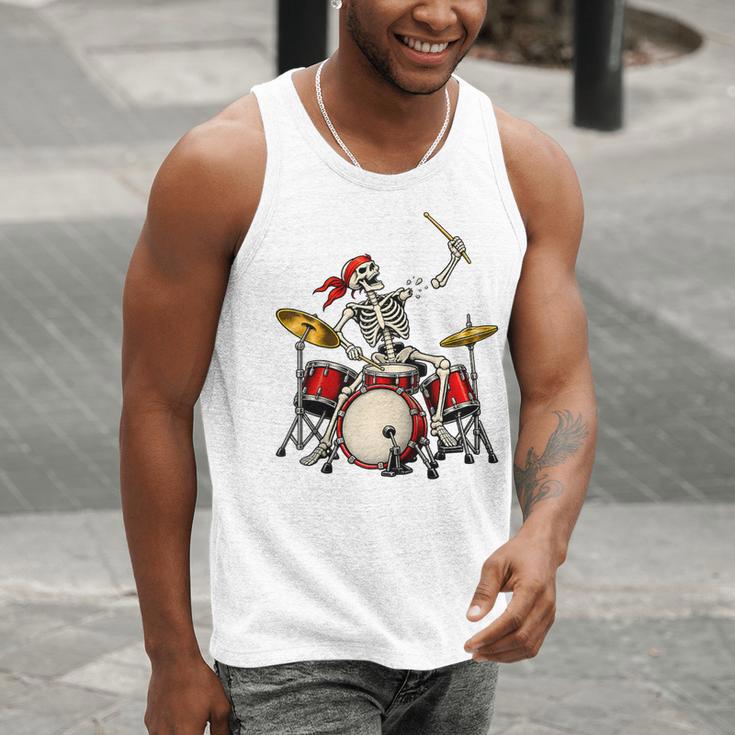 Skeleton Drummer Skull Drum Kit Halloween Raglan Baseball Tee Men Tank Top