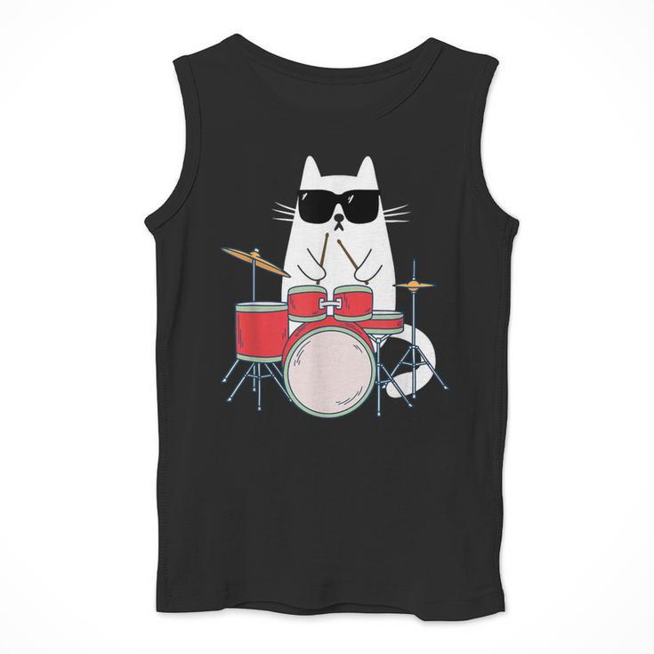 Cat Wearing Sunglasses Playing Drums Drum Kit Musician Men Tank Top Cat Wearing Sunglasses Playing Drums Drum Kit Musician Men Tank Top
