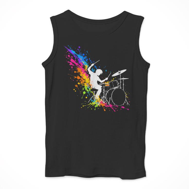 Drummer Silhouette Drum Kit Splatter Art Men Tank Top
