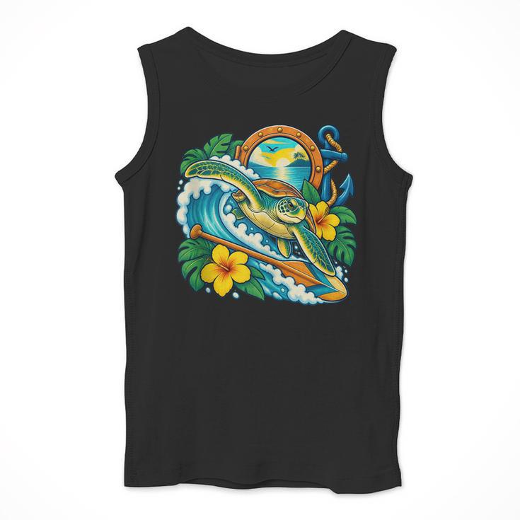 Green Sea Turtle Surfs Past a Canoe Paddle Sleeveless Men Tank Top Green Sea Turtle Surfs Past a Canoe Paddle Sleeveless Men Tank Top