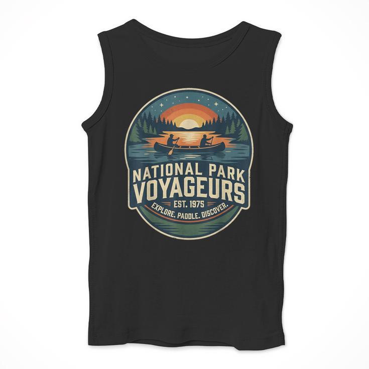 National Park Voyageurs Retro Sunset Canoe Paddling Badge Men Tank Top