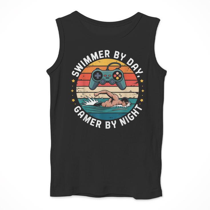 Swimmer By Day Gamer By Night Swimming Vintage Gaming Swim Men Tank Top