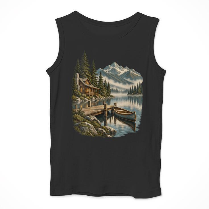 Women's Lakeside Canoe Cabin Escape Scene Men Tank Top Women's Lakeside Canoe Cabin Escape Scene Men Tank Top