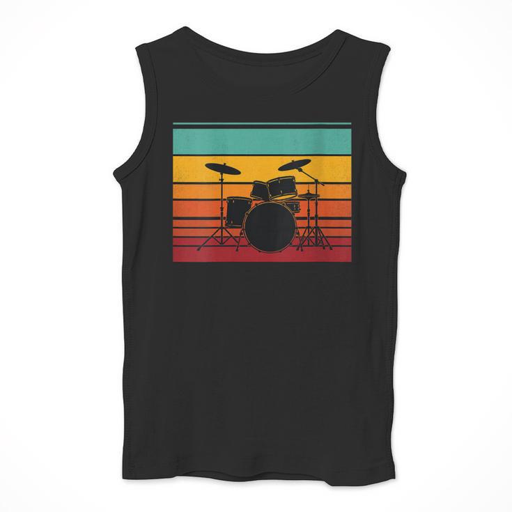 Women's Retro Drum Kit Silhouette With Color Stripes Men Tank Top Women's Retro Drum Kit Silhouette With Color Stripes Men Tank Top