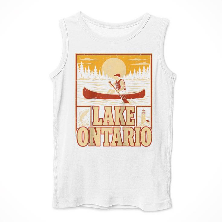 Lake Ontario Canoe Fishing Light House Sunset Retro Raglan Baseball Tee Men Tank Top
