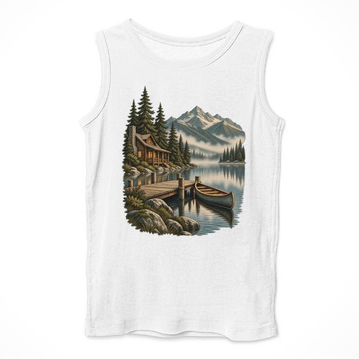 Lakeside Canoe Cabin Escape Scene Men Tank Top