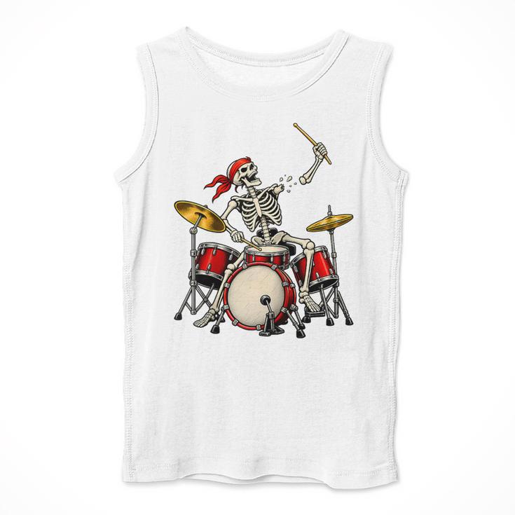 Skeleton Drummer Skull Drum Kit Halloween Raglan Baseball Tee Men Tank Top