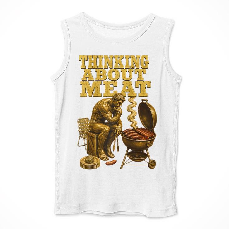 Thinking About Meat BBQ Dad Humor Raglan Baseball Tee Men Tank Top