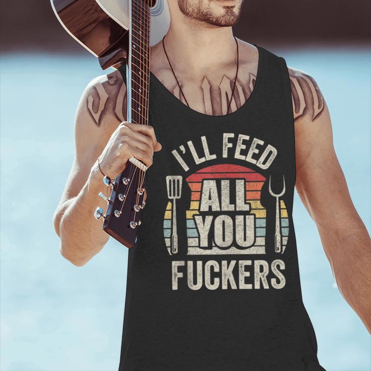 BBQ Dad Joke Retro Vintage I'Ll Feed All You Fuckers Men Tank Top