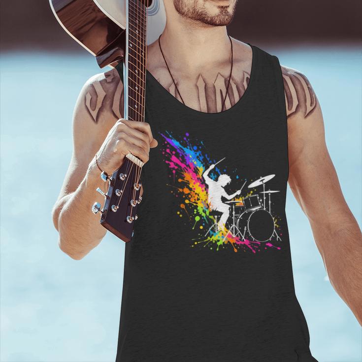 Drummer Silhouette Drum Kit Splatter Art Men Tank Top