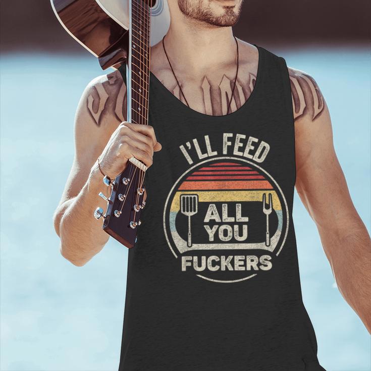 Retro BBQ Dad Joke I'Ll Feed All You Fuckers Barbecue Men Tank Top