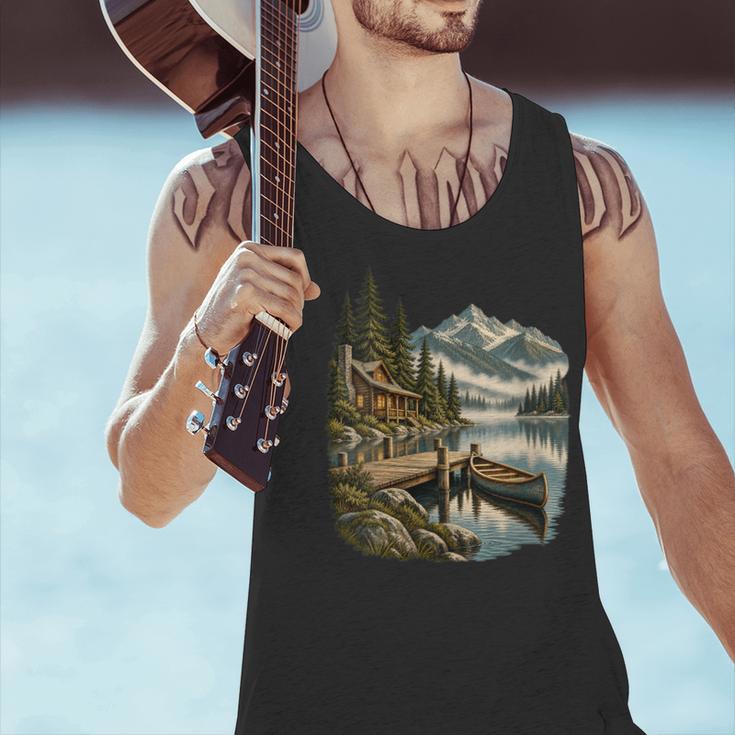 Women's Lakeside Canoe Cabin Escape Scene Men Tank Top Women's Lakeside Canoe Cabin Escape Scene Men Tank Top
