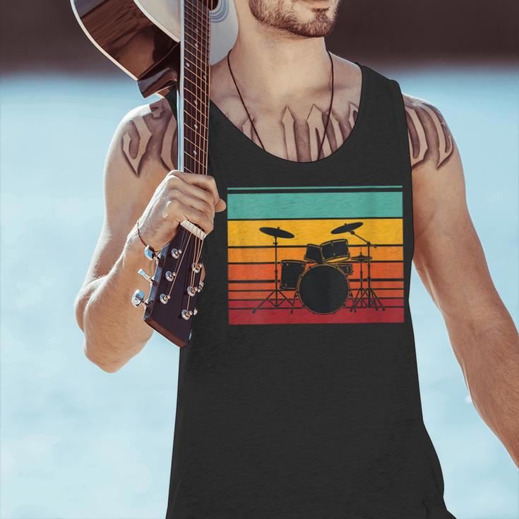 Women's Retro Drum Kit Silhouette With Color Stripes Men Tank Top Women's Retro Drum Kit Silhouette With Color Stripes Men Tank Top