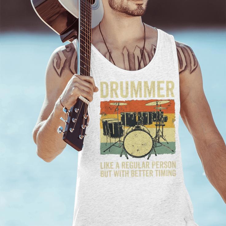 Drummer Better Timing Retro Vintage Sunset Drum Kit Graphic Men Tank Top Drummer Better Timing Retro Vintage Sunset Drum Kit Graphic Men Tank Top