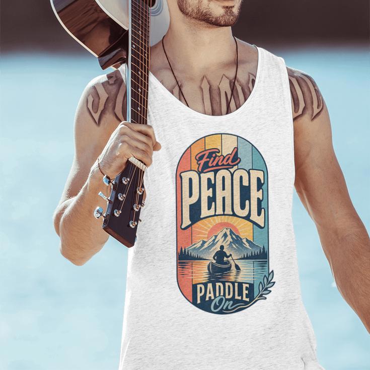 Find Peace Paddle On Canoe Mountain Sunset Men Tank Top