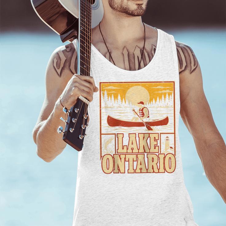 Lake Ontario Canoe Fishing Light House Sunset Retro Raglan Baseball Tee Men Tank Top