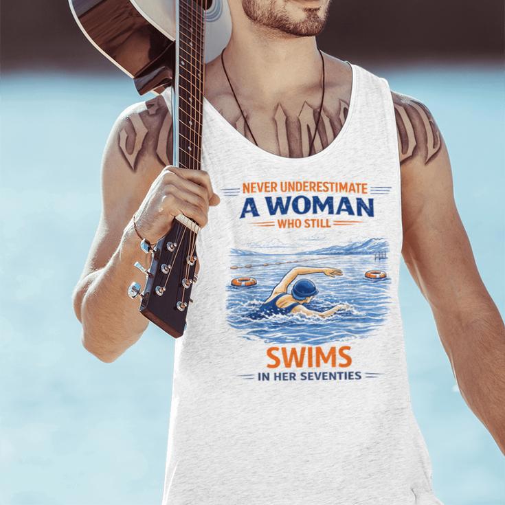 Swimming Never Underestimate A Woman Swim In Her Seventies Men Tank Top