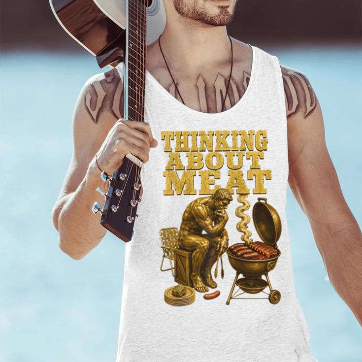 Thinking About Meat BBQ Dad Humor Raglan Baseball Tee Men Tank Top