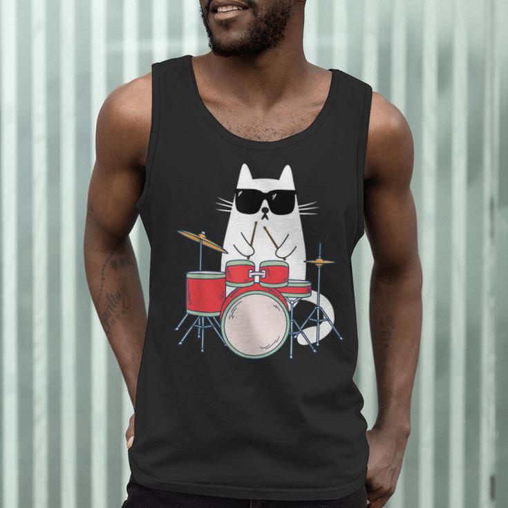 Cat Wearing Sunglasses Playing Drums Drum Kit Musician Men Tank Top Cat Wearing Sunglasses Playing Drums Drum Kit Musician Men Tank Top