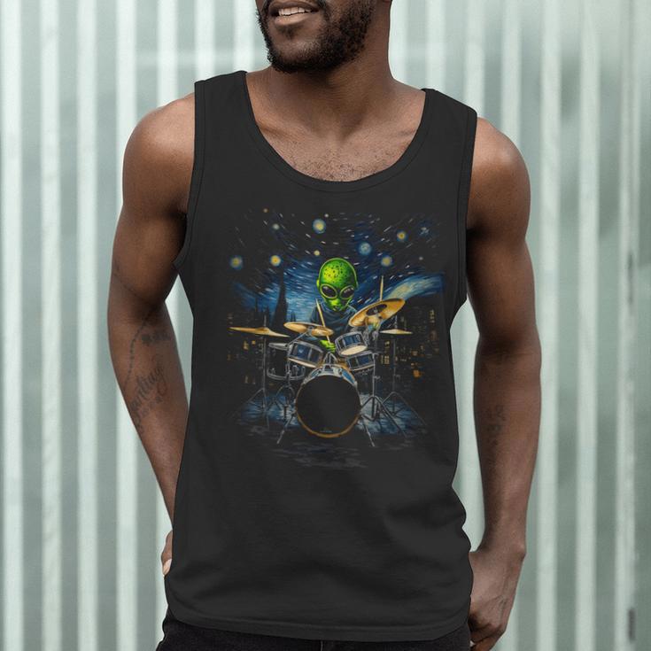Drum Kit Percussionist Drummer Van Gogh Alien Playing Drums Men Tank Top Drum Kit Percussionist Drummer Van Gogh Alien Playing Drums Men Tank Top