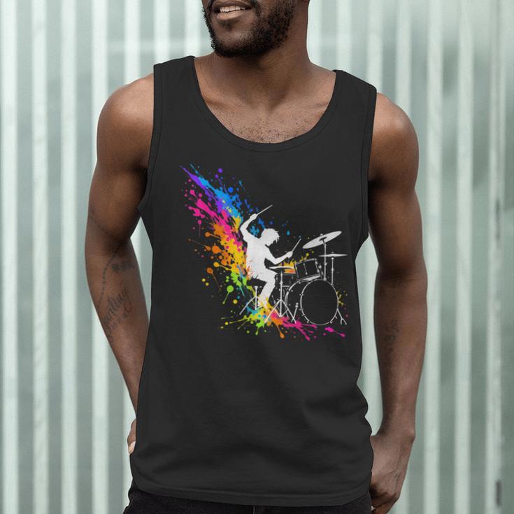 Drummer Silhouette Drum Kit Splatter Art Men Tank Top