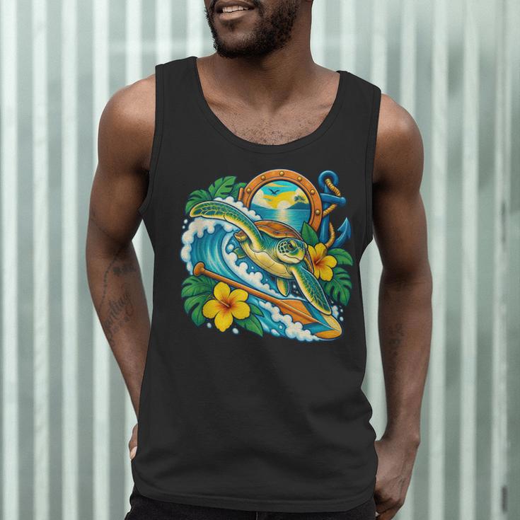 Green Sea Turtle Surfs Past a Canoe Paddle Sleeveless Men Tank Top Green Sea Turtle Surfs Past a Canoe Paddle Sleeveless Men Tank Top