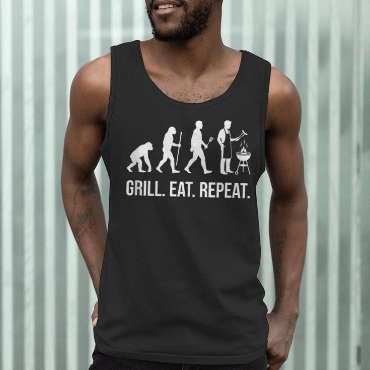 Grill Eat Repeat BBQ Dad Evolution Barbecue Men Tank Top