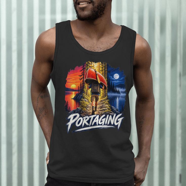 Portaging Canoe Wilderness Adventure Scenic Graphic Men Tank Top Portaging Canoe Wilderness Adventure Scenic Graphic Men Tank Top