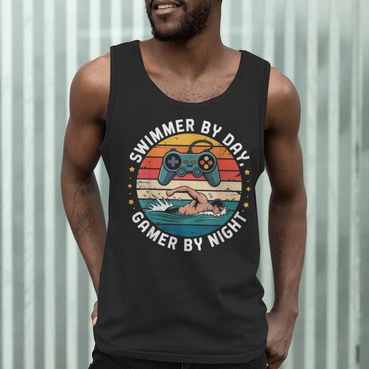 Swimmer By Day Gamer By Night Swimming Vintage Gaming Swim Men Tank Top