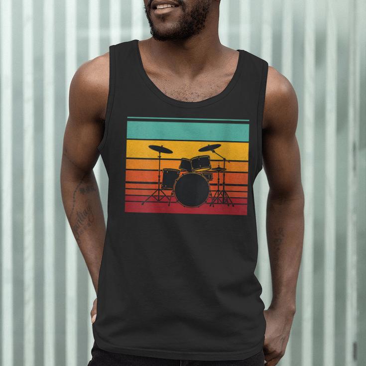 Women's Retro Drum Kit Silhouette With Color Stripes Men Tank Top Women's Retro Drum Kit Silhouette With Color Stripes Men Tank Top