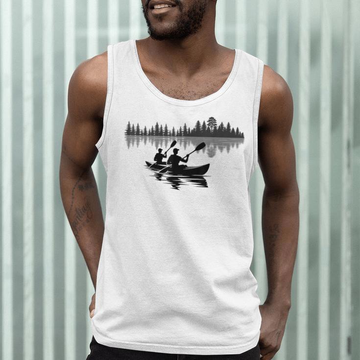Canoe Silhouette Forest Lake Reflection Men Tank Top Canoe Silhouette Forest Lake Reflection Men Tank Top